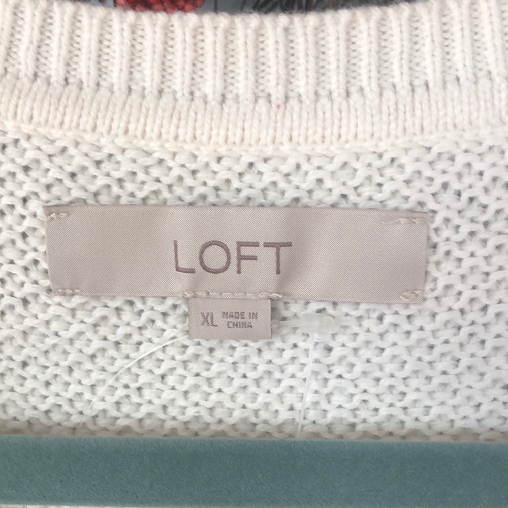 LOFT XXL White Cable Knit Trim Sweater - Picture 5 of 6